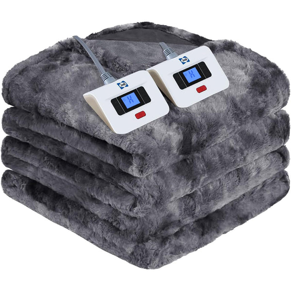 SEALY Electric Blanket Queen Size - Faux Fur & Flannel Heated Blanket with 10 Heat Settings, 1-12 Hour Auto Shut Off, Fast Heating, Machine Washable, 84 x 90 Inch