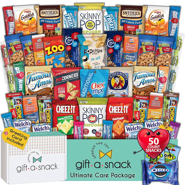 Gift A Snack - Thanksgiving Snack Box Variety Pack Care Package (50 Count) with Greeting Card