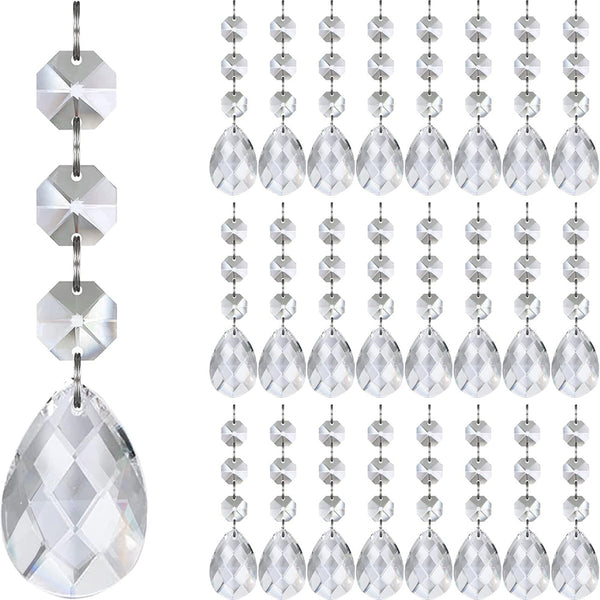 Jishi Crystal Teardrop Ornaments - 30-Pack Clear Plastic Hanging Acrylic Crystal Tear Drop Ornaments for Christmas Tree, Garland Beads