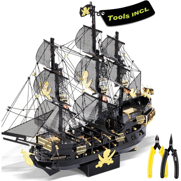 Piececool 3D Metal Queen Anne's Revenge Pirate Ship Model Kit for Adults with DIY Tools