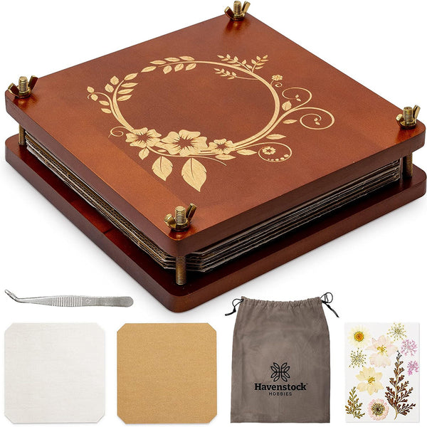 Large 10-Layer Wooden Flower Pressing Kit with Dried Flowers - DIY Solid Maple Craft Kit