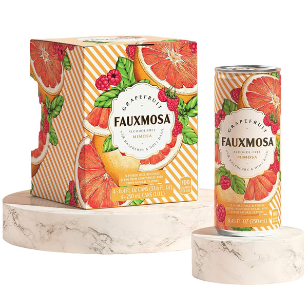 FAUXMOSA Alcohol-Free Mimosas - Premium Non-Alcoholic Cocktail, Champagne Alternative, Non-GMO, Gluten-Free, 8.45 fl oz Cans (4-Pack)