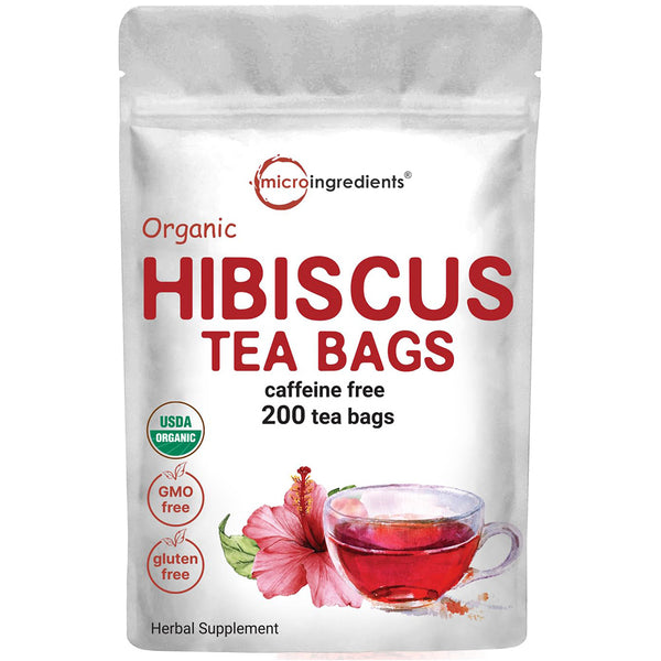 Organic Hibiscus Tea Bags, 200 Count | Caffeine Free, Loose Leaf Flower Source | Eco-Friendly Hemp Paper Bags | Non-GMO, No Sugar