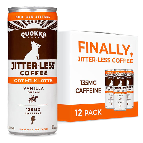 Quokka Brew Jitter-less Coffee - Healthy Organic, Ready to Drink, 8.4oz Canned Cold Brew - Low Calorie, Low Sugar, Dairy-Free Beverage - Vanilla Oat Milk Latte