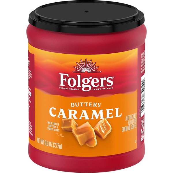 Folgers Buttery Caramel Flavored Ground Coffee, 9.6 Ounce Canister (Pack of 6)